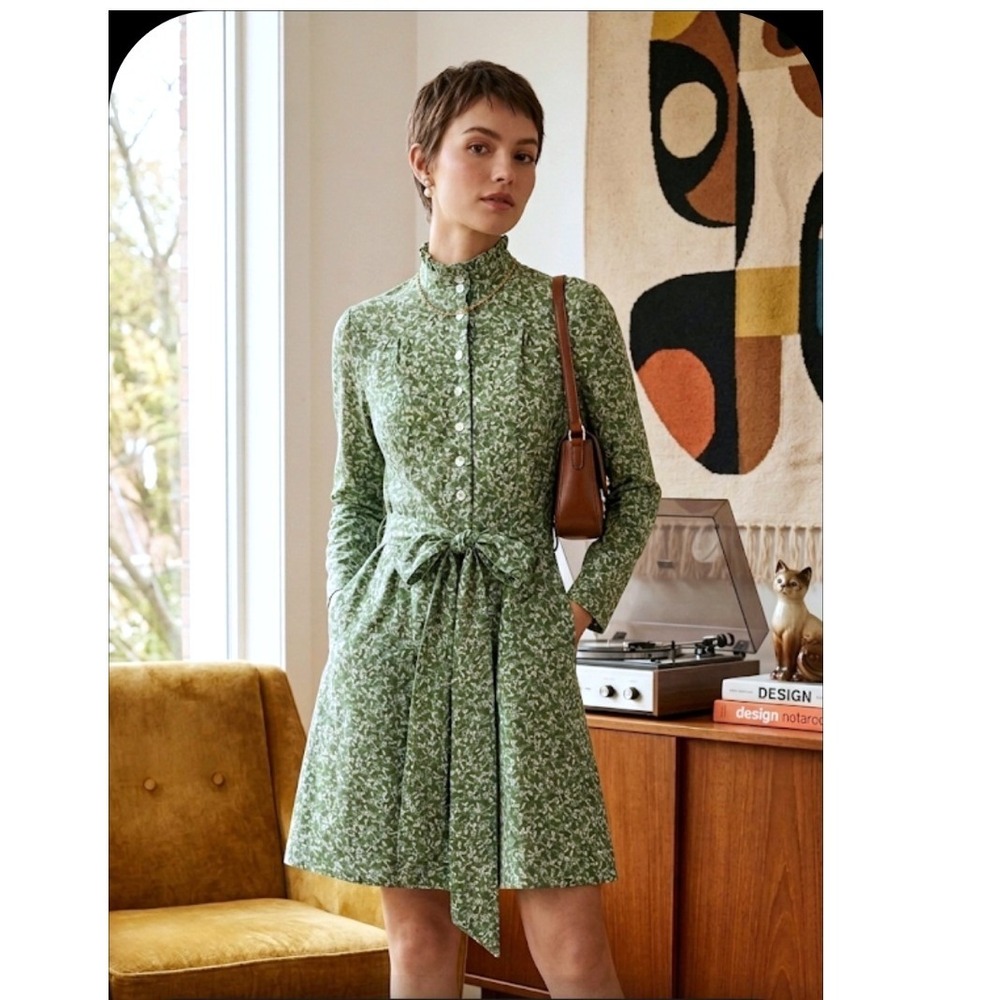 Sm VTG 70's (SEE CLOSE UP PHOTOS) Women Dress Bonwit Teller Mad Men Faces